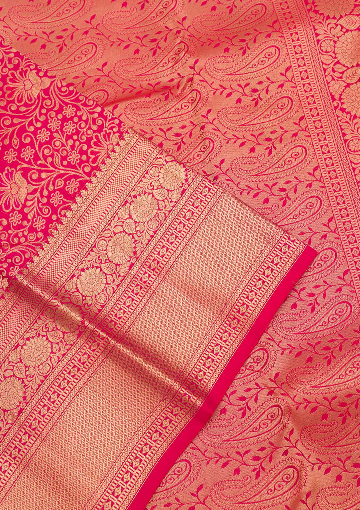 Magenta Pink Zariwork Pure Silk Saree