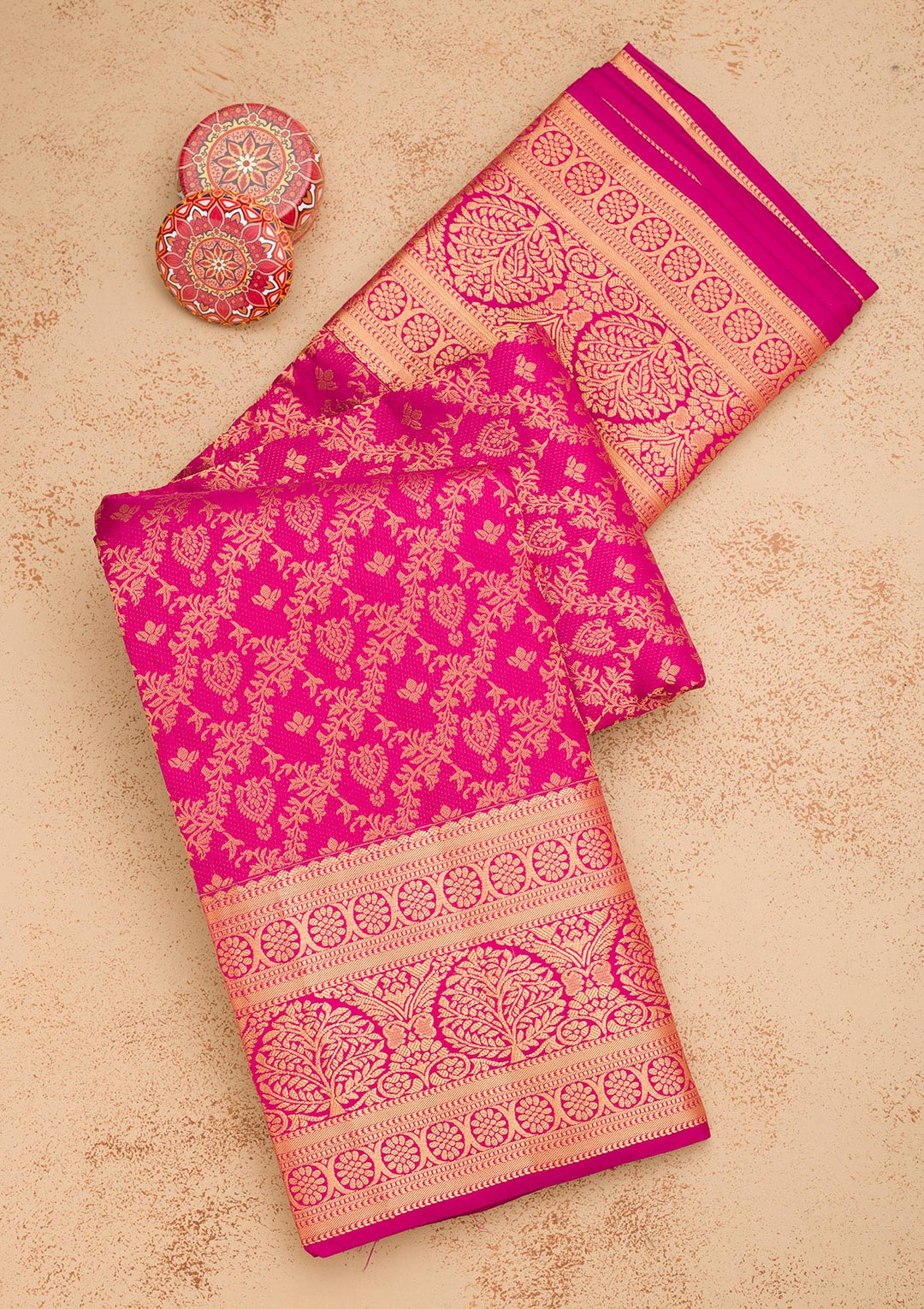 Magenta Pink Zariwork Pure Silk Saree