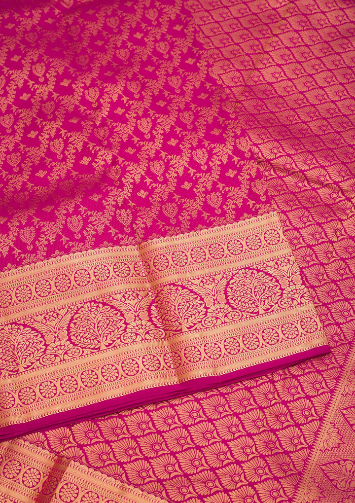 Magenta Pink Zariwork Pure Silk Saree
