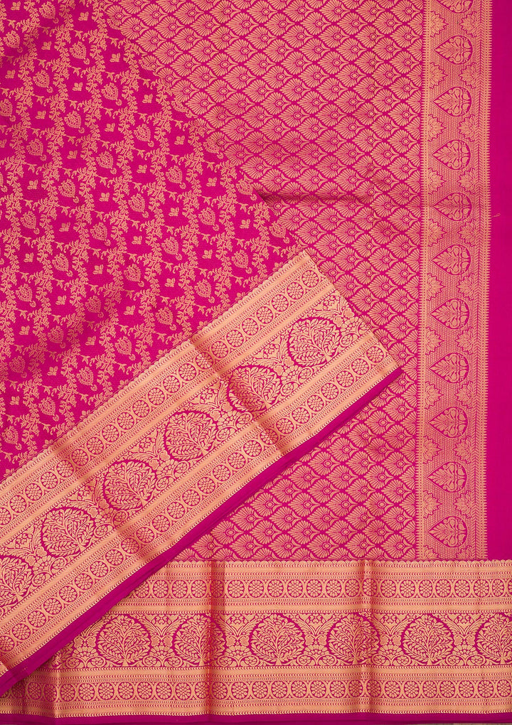 Magenta Pink Zariwork Pure Silk Saree