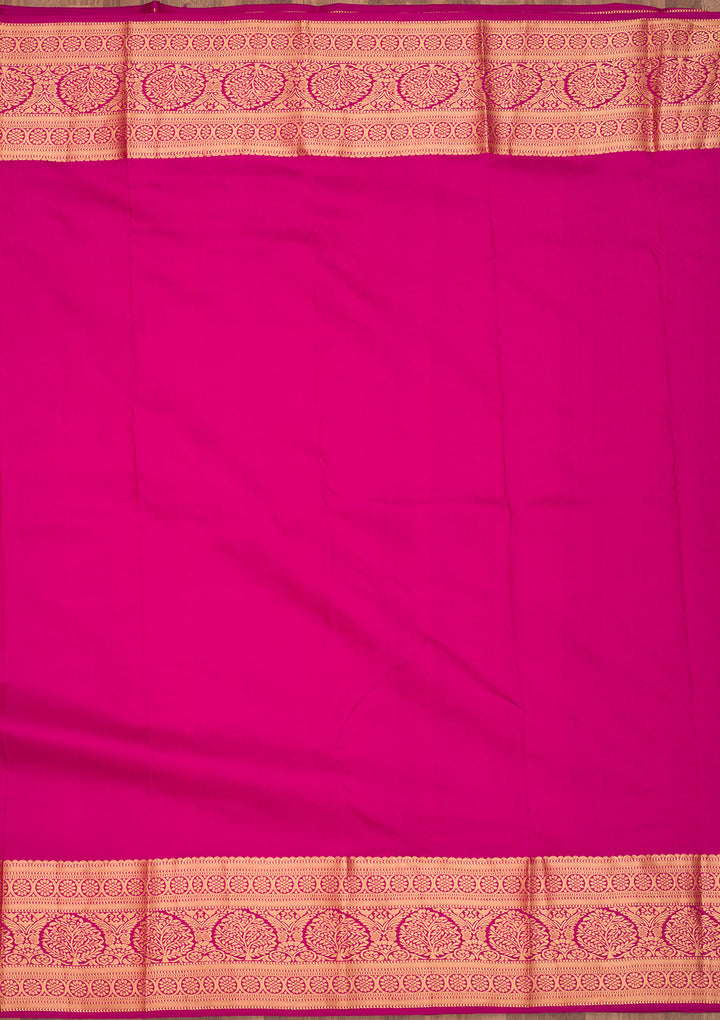 Magenta Pink Zariwork Pure Silk Saree