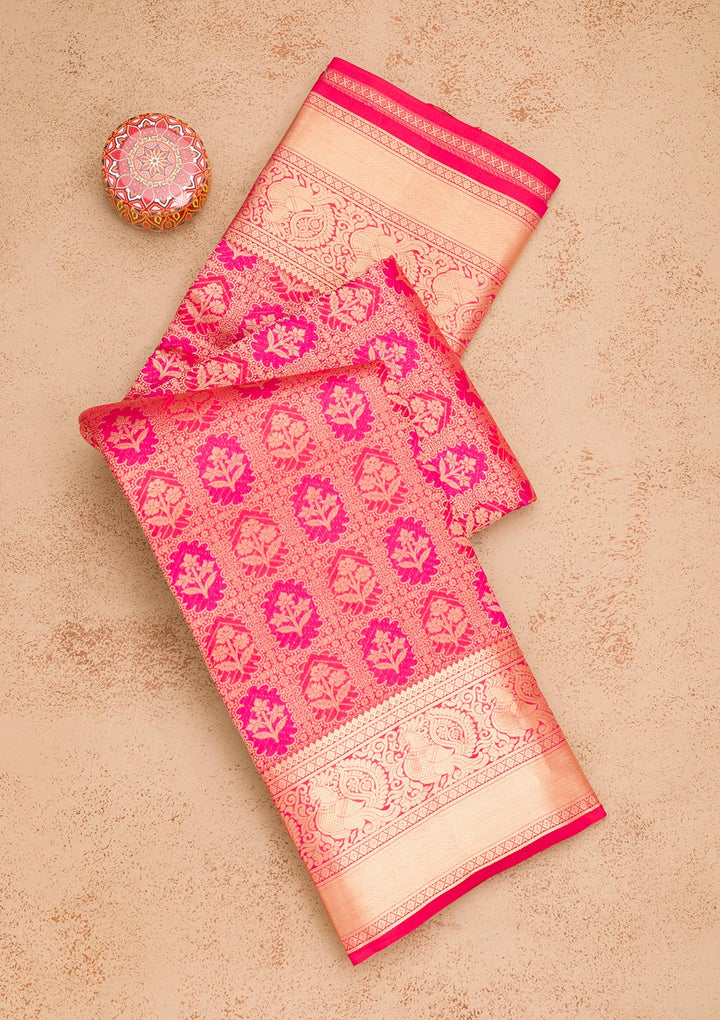 Magenta Pink Zariwork Pure Silk Saree
