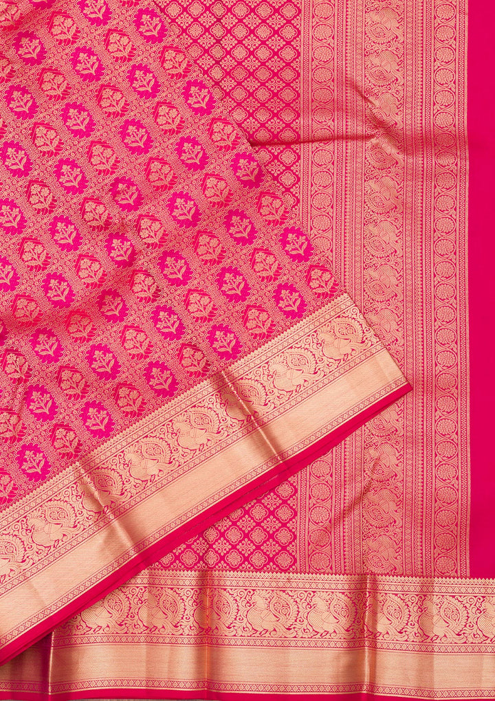 Magenta Pink Zariwork Pure Silk Saree
