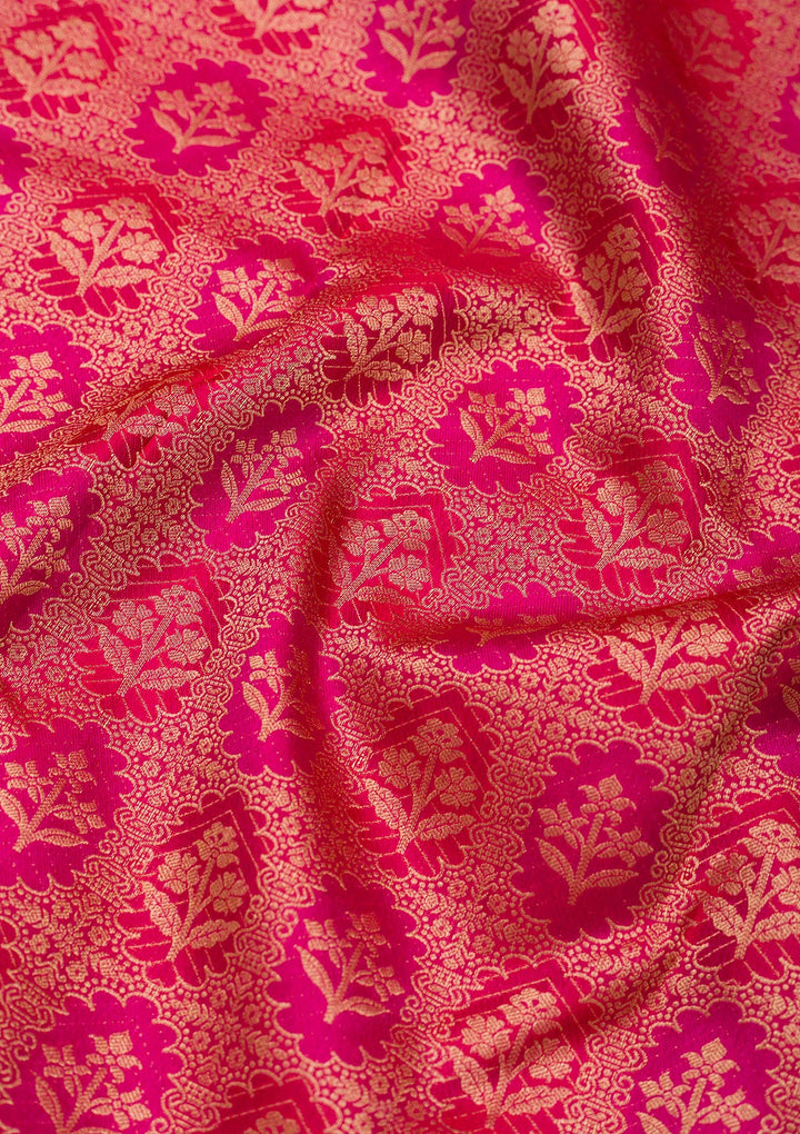 Magenta Pink Zariwork Pure Silk Saree