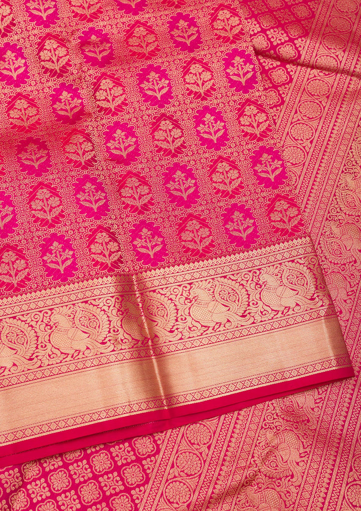 Magenta Pink Zariwork Pure Silk Saree