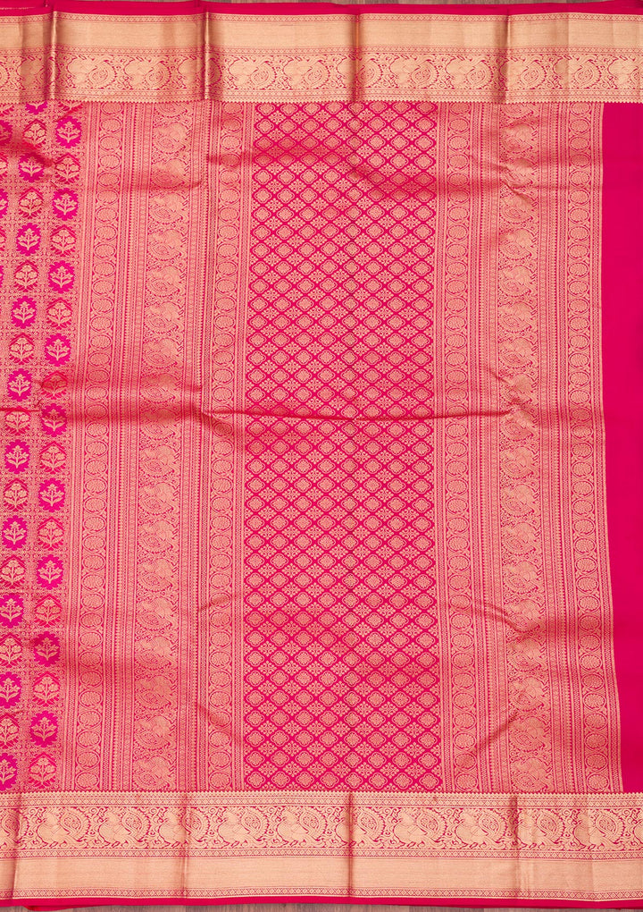 Magenta Pink Zariwork Pure Silk Saree
