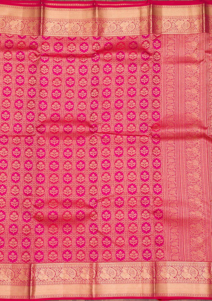 Magenta Pink Zariwork Pure Silk Saree