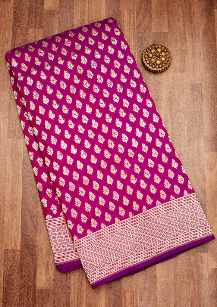 Magenta Pink Zariwork Pure Silk Saree