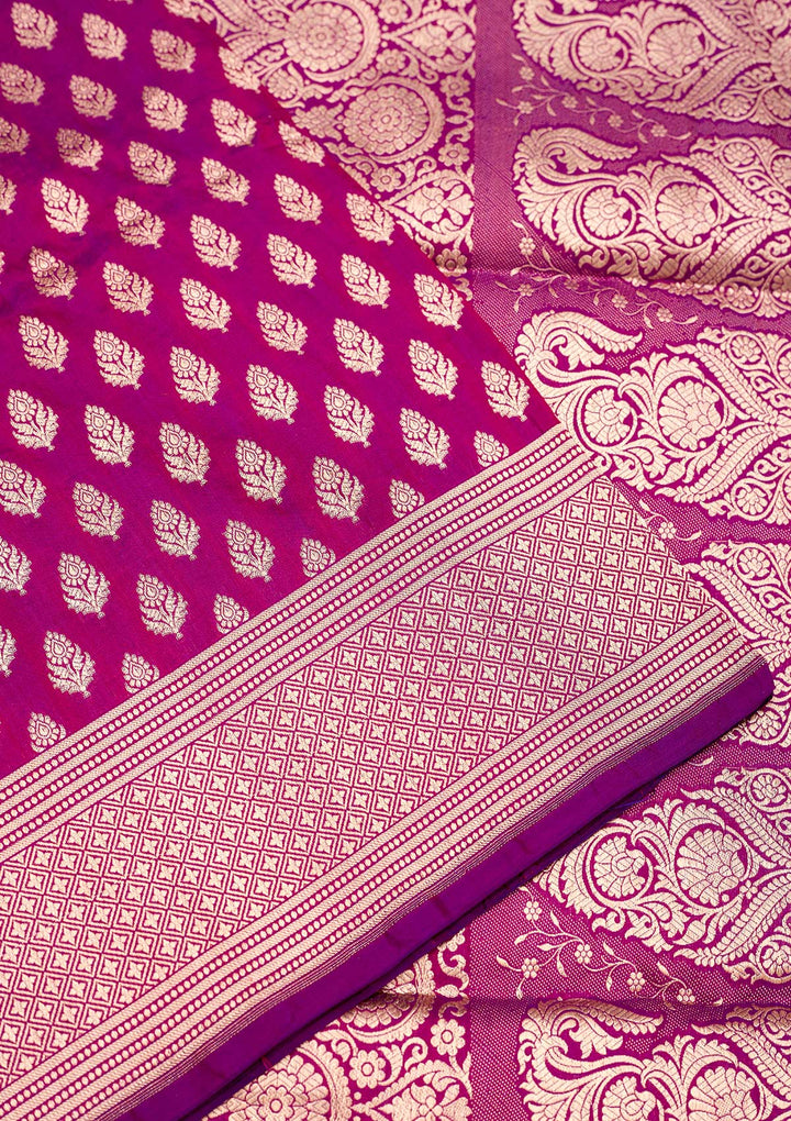 Magenta Pink Zariwork Pure Silk Saree
