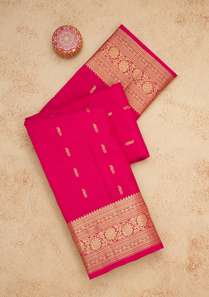 Magenta Pink Zariwork Pure Silk Saree