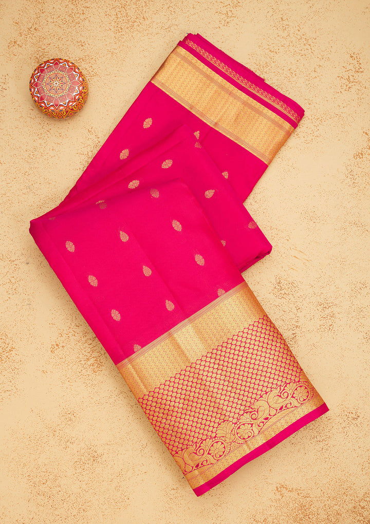 Magenta Pink Zariwork Pure Silk Saree