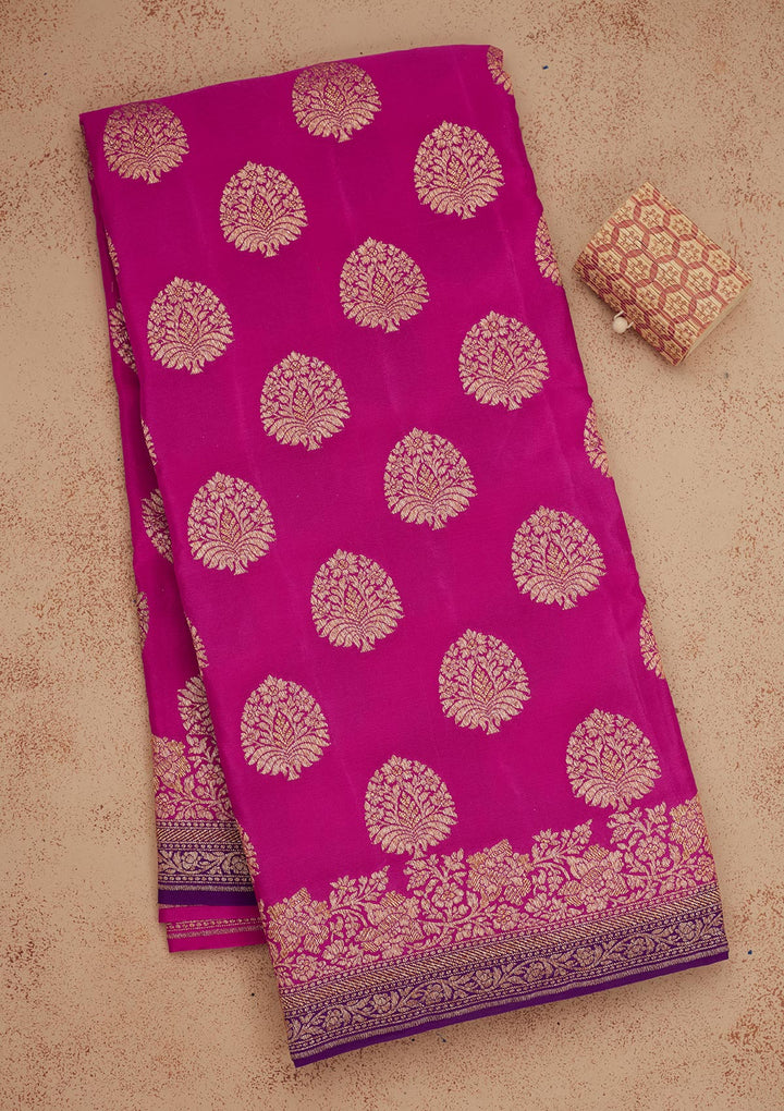 Magenta Pink Zariwork Pure Silk Saree