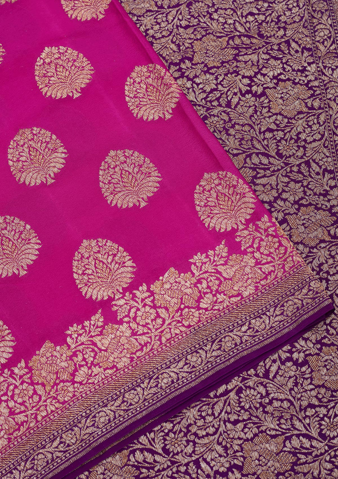 Magenta Pink Zariwork Pure Silk Saree
