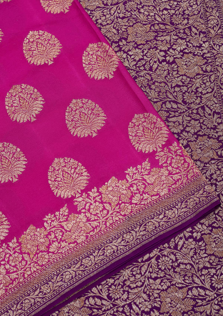Magenta Pink Zariwork Pure Silk Saree