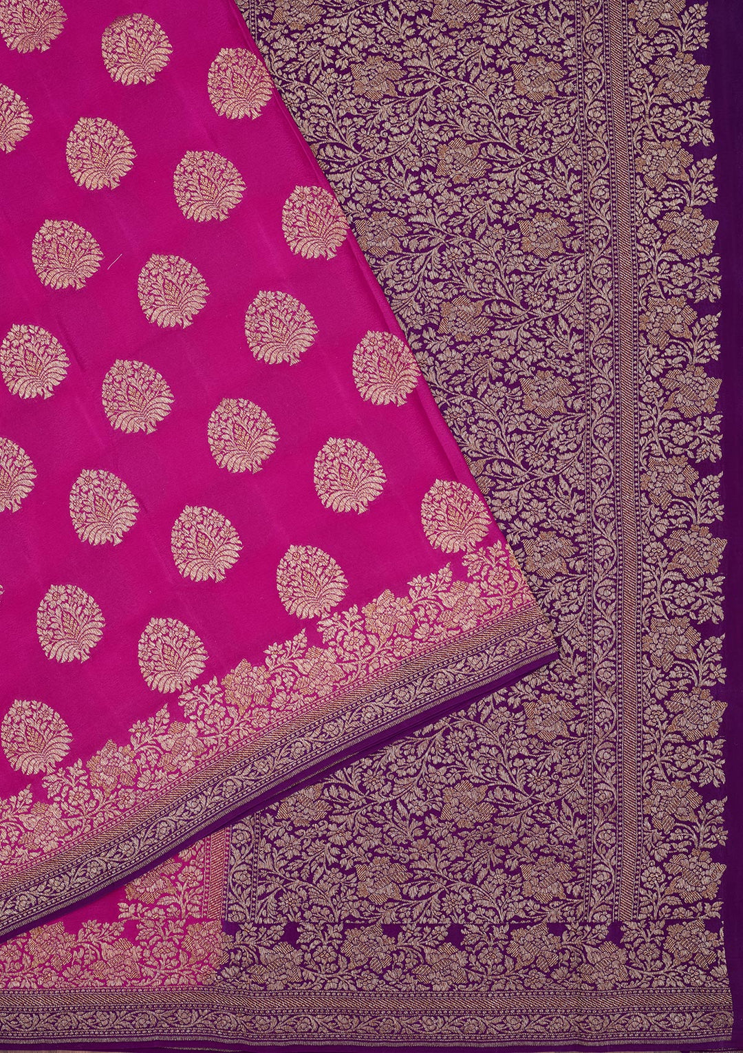Magenta Pink Zariwork Pure Silk Saree
