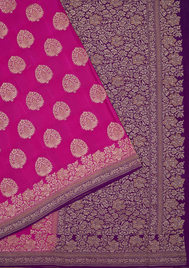 Magenta Pink Zariwork Pure Silk Saree