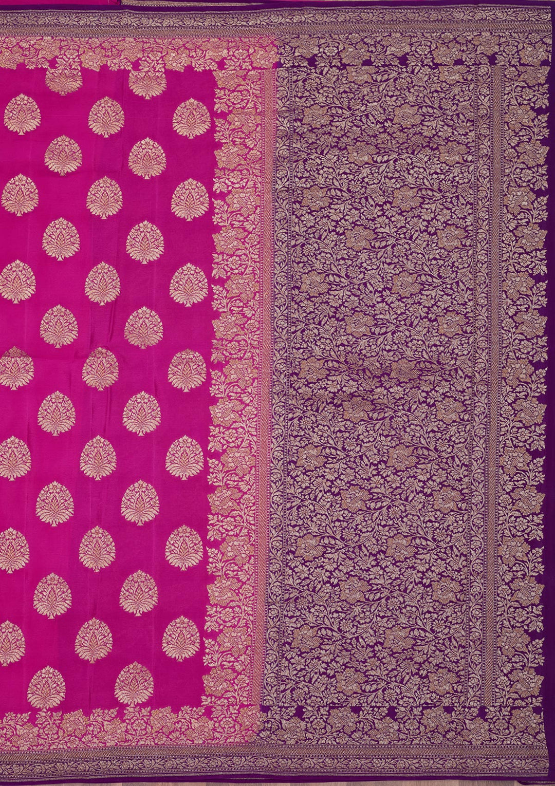 Magenta Pink Zariwork Pure Silk Saree