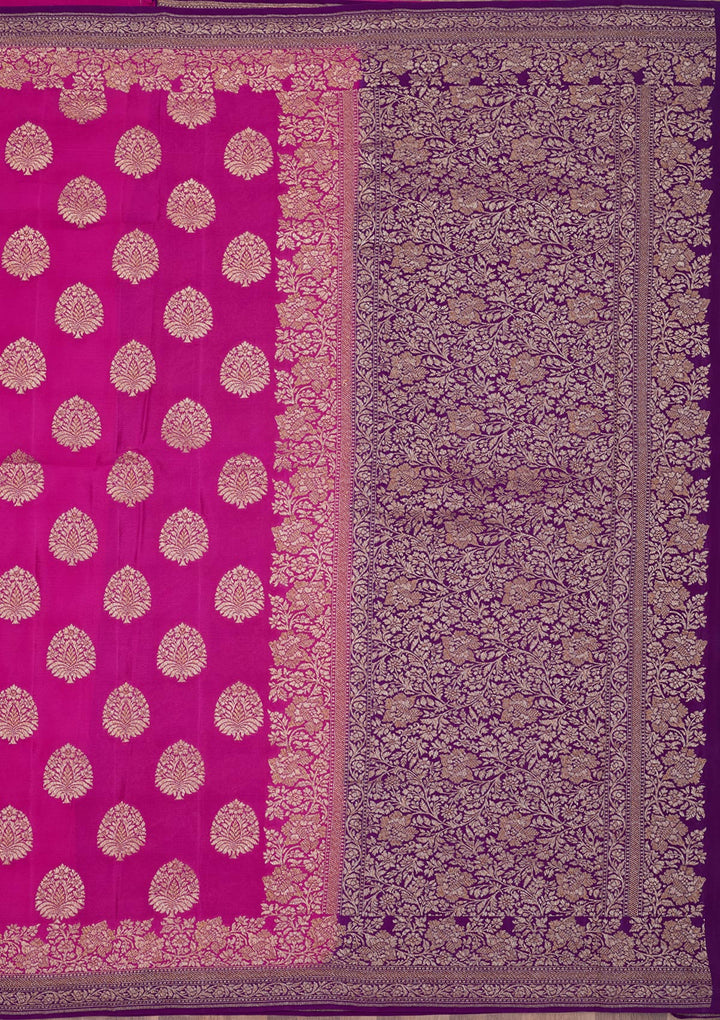 Magenta Pink Zariwork Pure Silk Saree