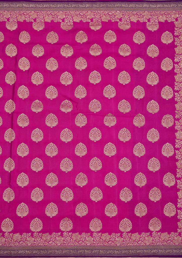 Magenta Pink Zariwork Pure Silk Saree