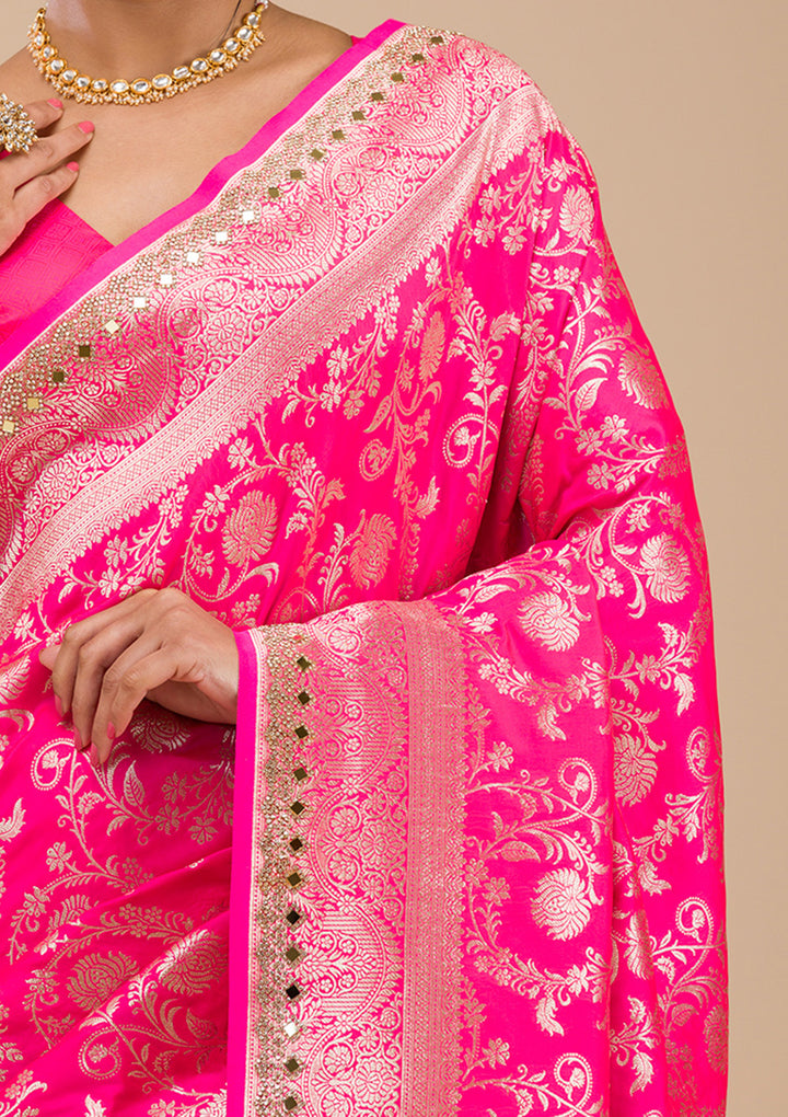 Magenta Pink Zariwork Banarasi Silk Saree