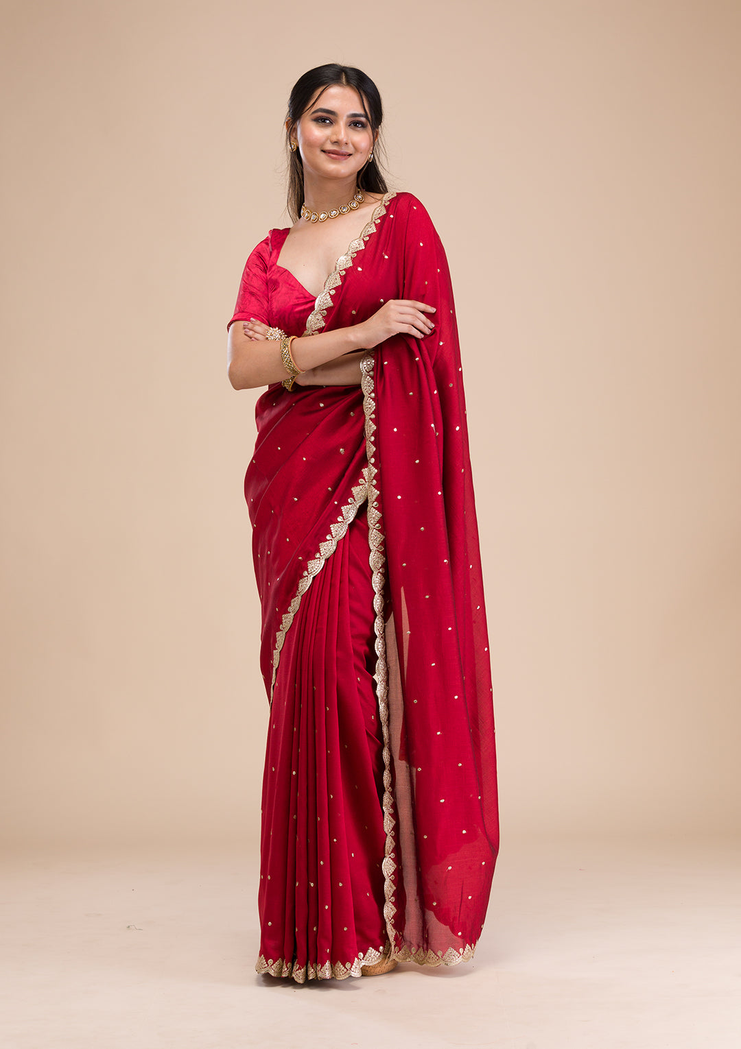 Maroon Gotapatti Raw Silk Saree