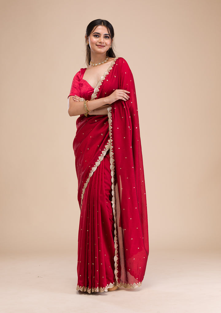 Maroon Gotapatti Raw Silk Saree