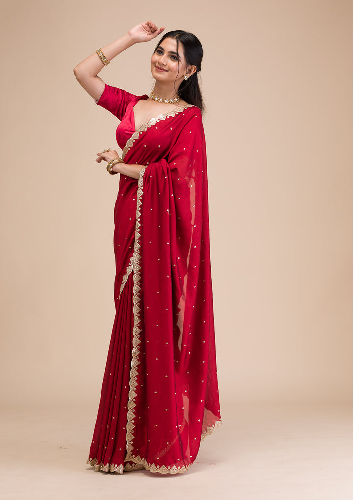 Maroon Gotapatti Raw Silk Saree