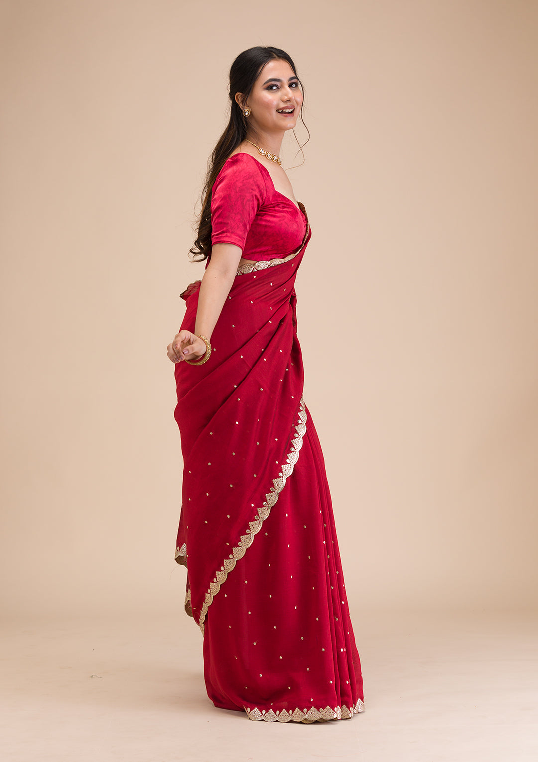 Maroon Gotapatti Raw Silk Saree