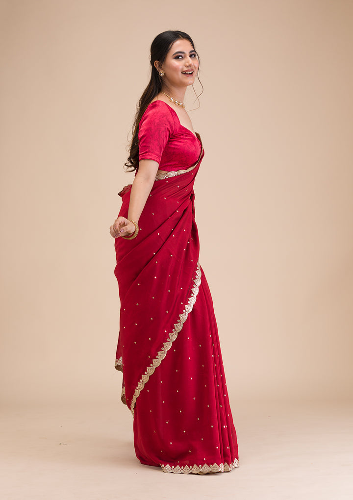 Maroon Gotapatti Raw Silk Saree