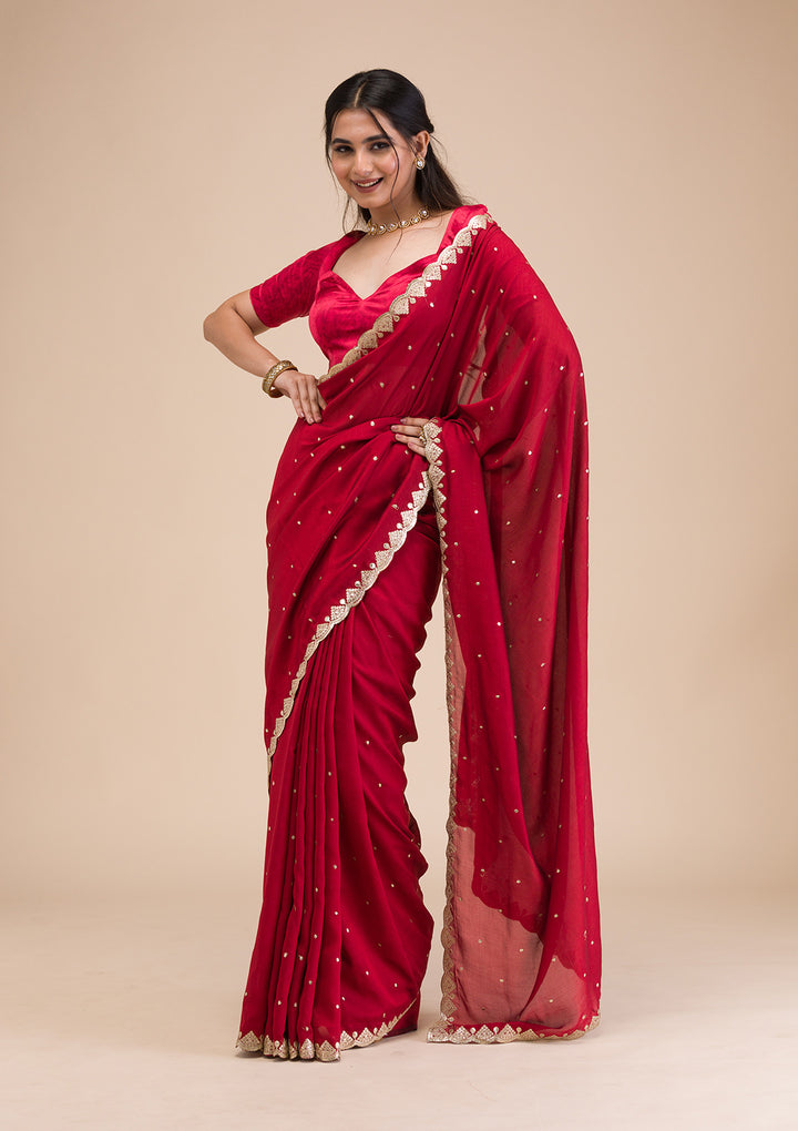 Maroon Gotapatti Raw Silk Saree