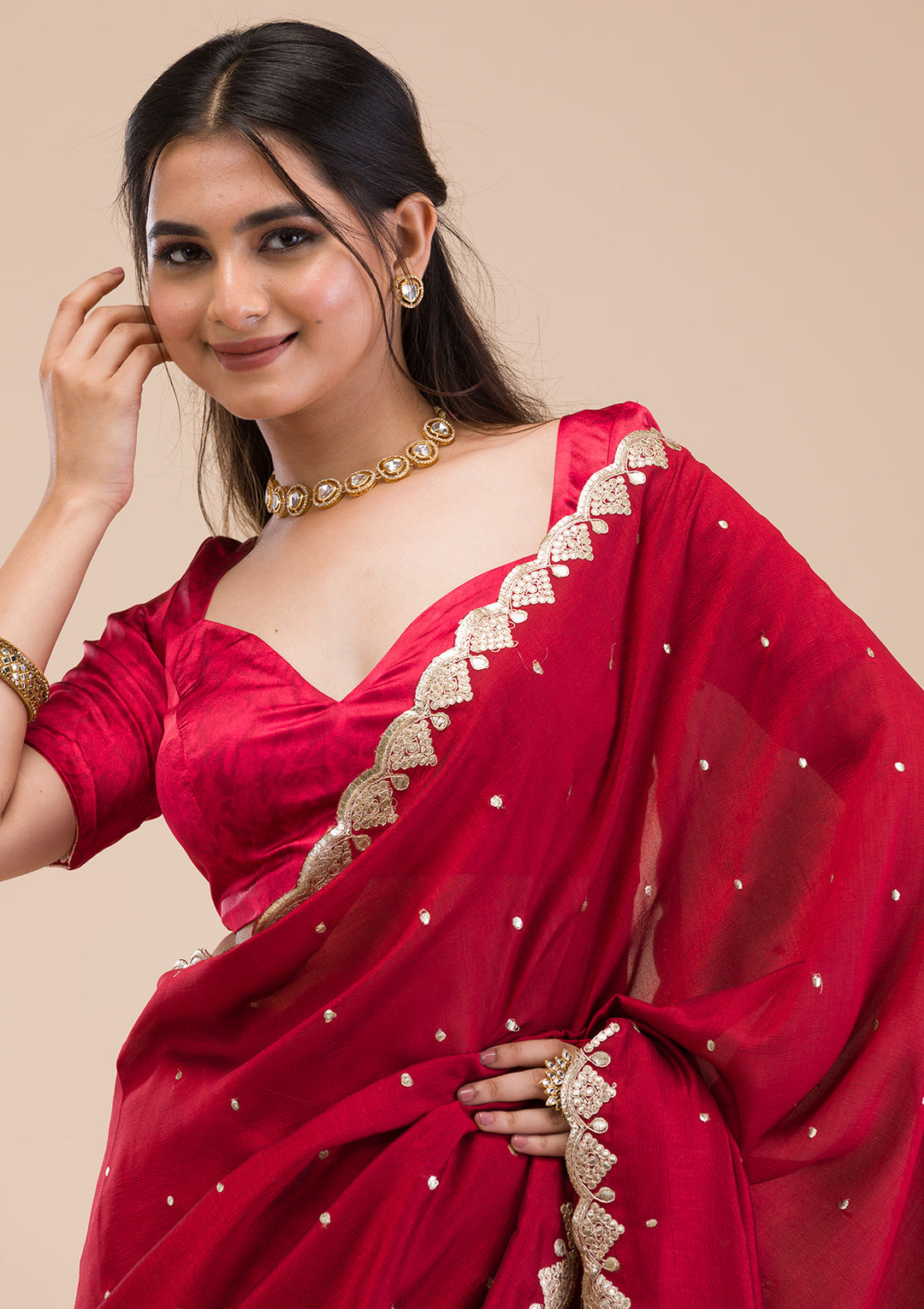 Maroon Gotapatti Raw Silk Saree