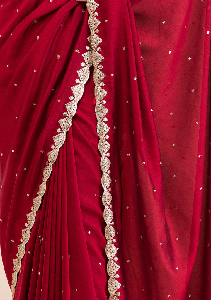 Maroon Gotapatti Raw Silk Saree