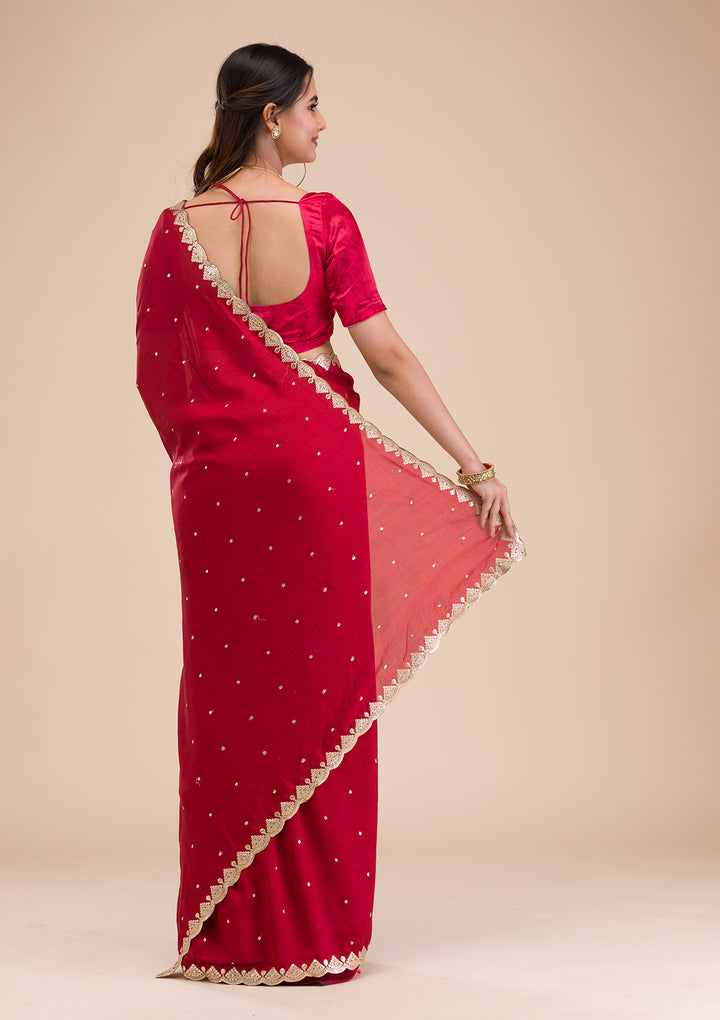 Maroon Gotapatti Raw Silk Saree