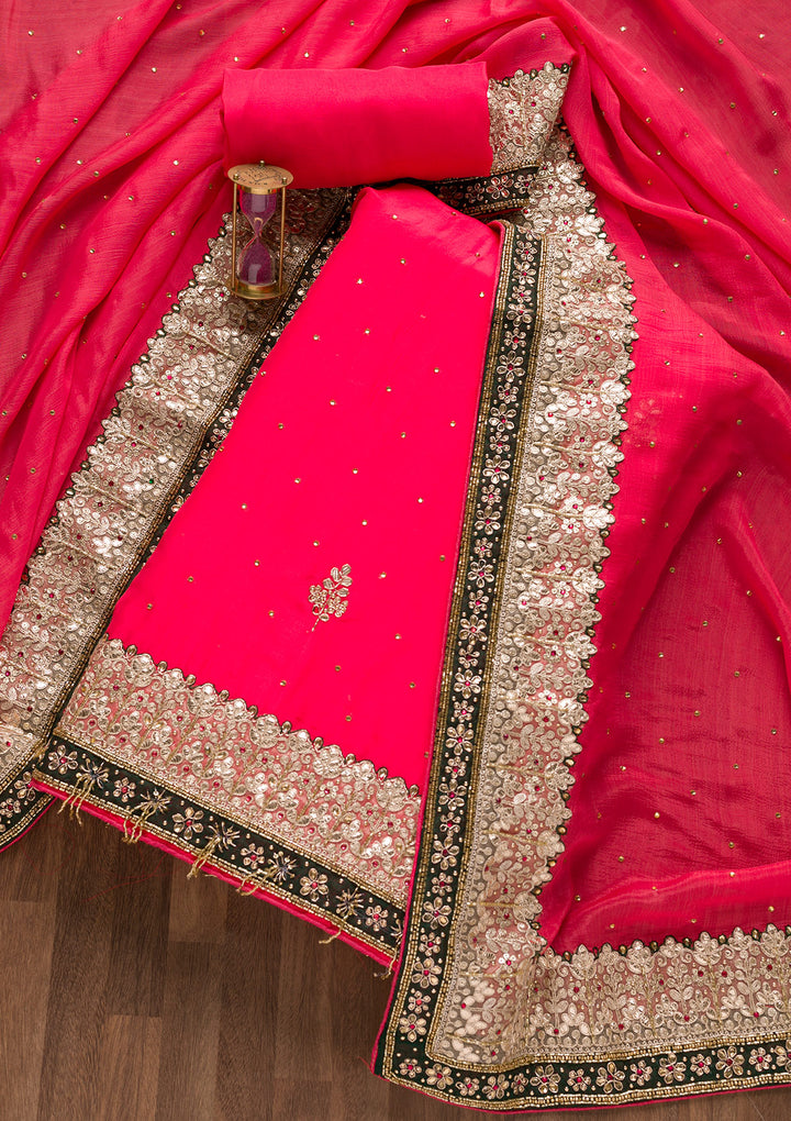 Red Gotapatti Semi Crepe Unstitched Salwar Suit