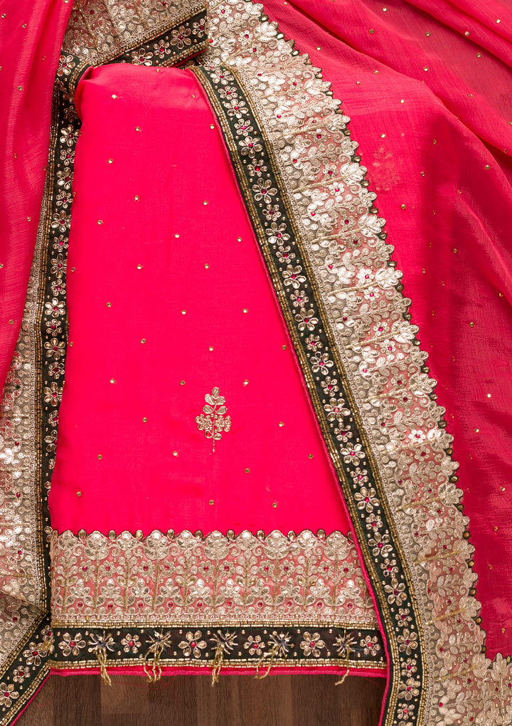 Red Gotapatti Semi Crepe Unstitched Salwar Suit