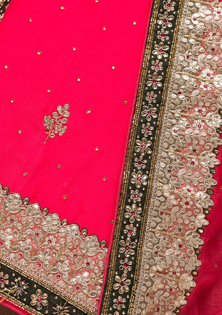 Red Gotapatti Semi Crepe Unstitched Salwar Suit