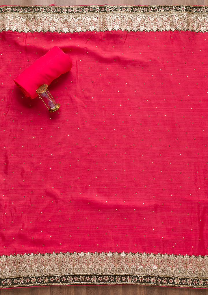 Red Gotapatti Semi Crepe Unstitched Salwar Suit