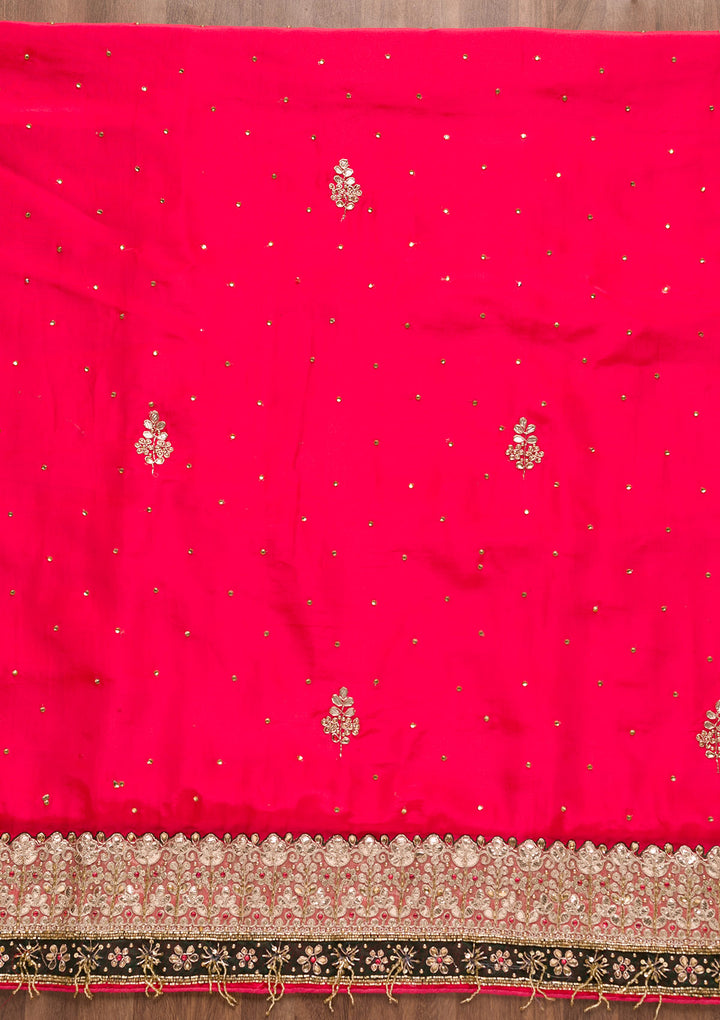 Red Gotapatti Semi Crepe Unstitched Salwar Suit