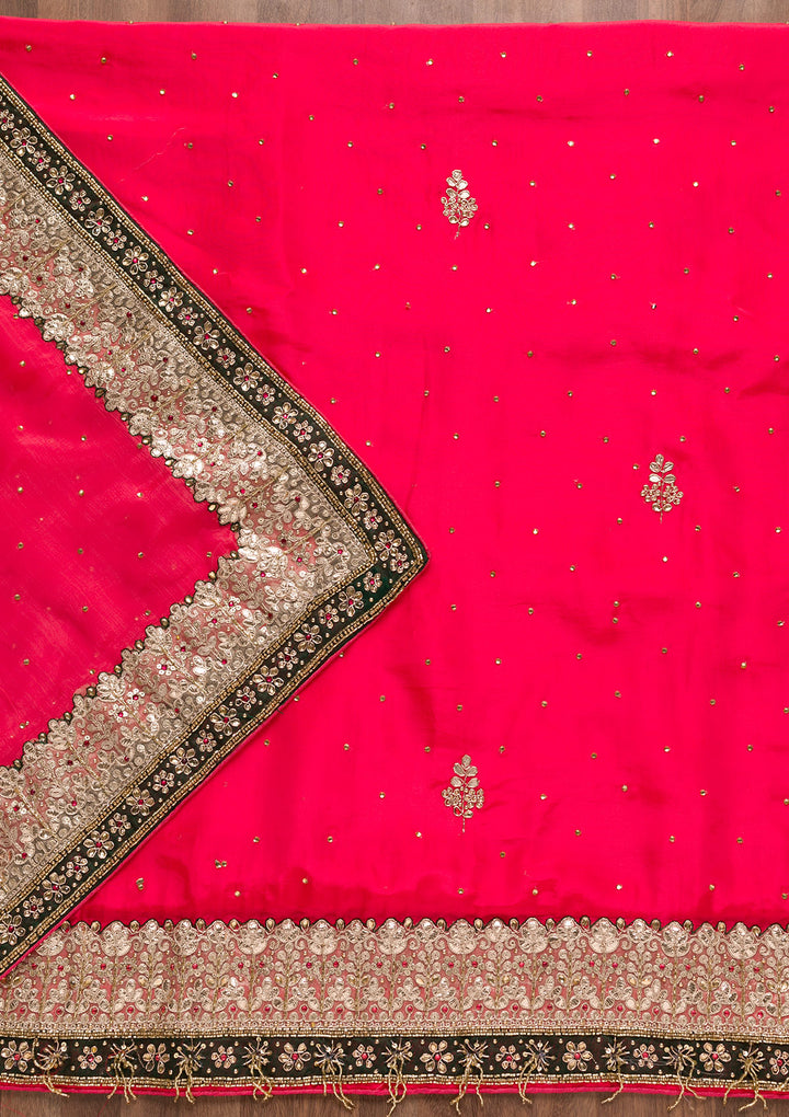 Red Gotapatti Semi Crepe Unstitched Salwar Suit