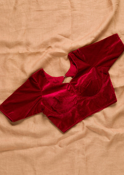 Maroon Solid Velvet Blouse-Koskii