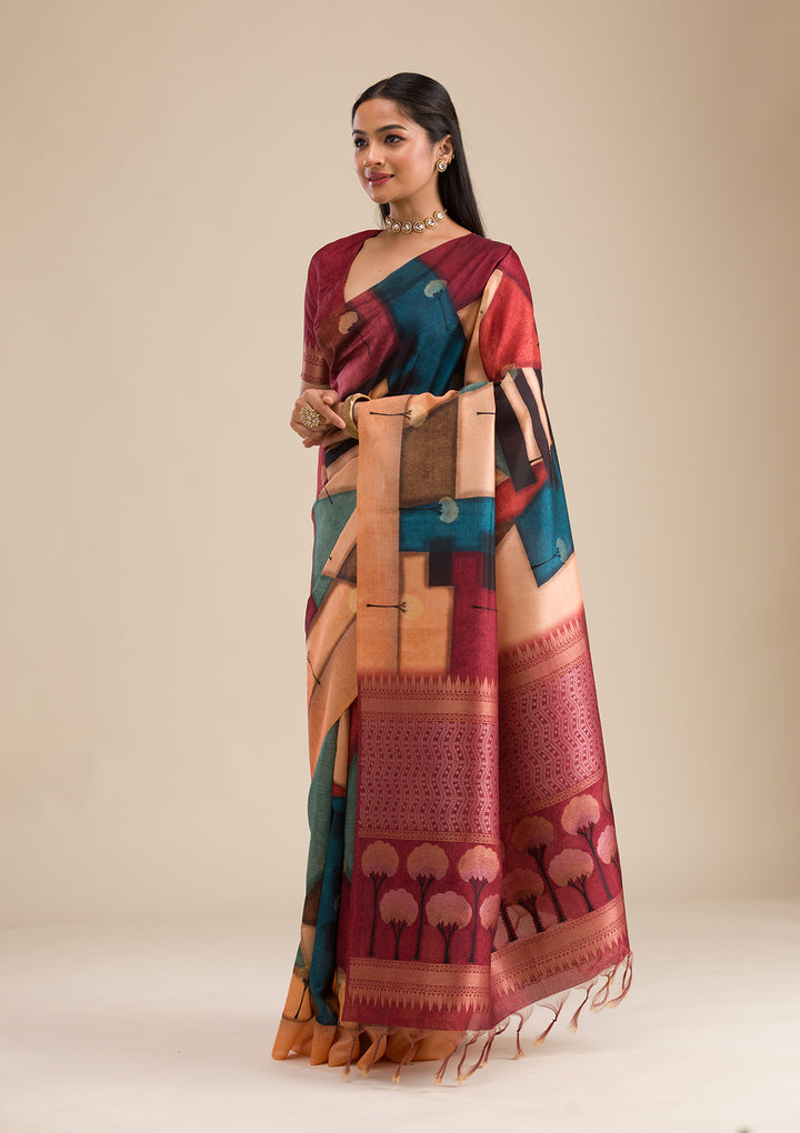 Maroon Printed Art Silk Saree