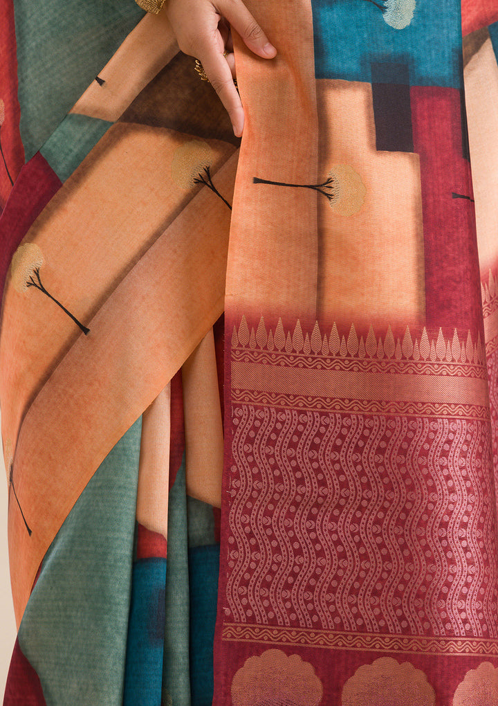 Maroon Printed Art Silk Saree