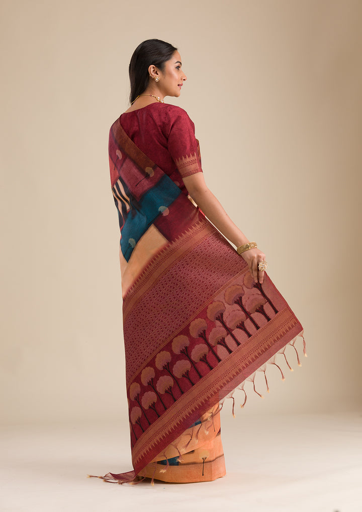 Maroon Printed Art Silk Saree