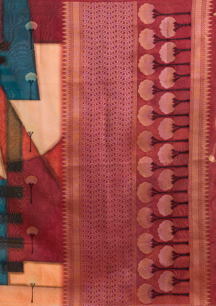 Maroon Printed Art Silk Saree