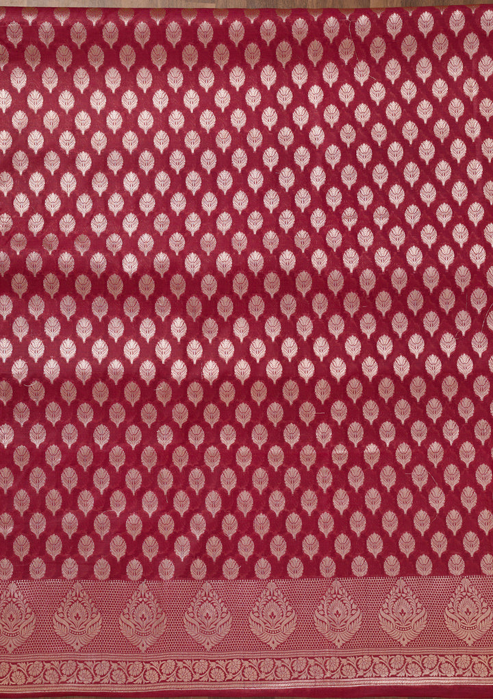 Maroon Zariwork Banarasi Unstitched Salwar Suit