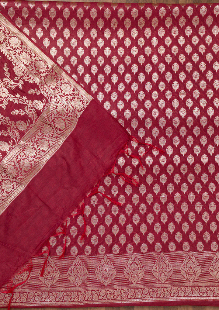 Maroon Zariwork Banarasi Unstitched Salwar Suit