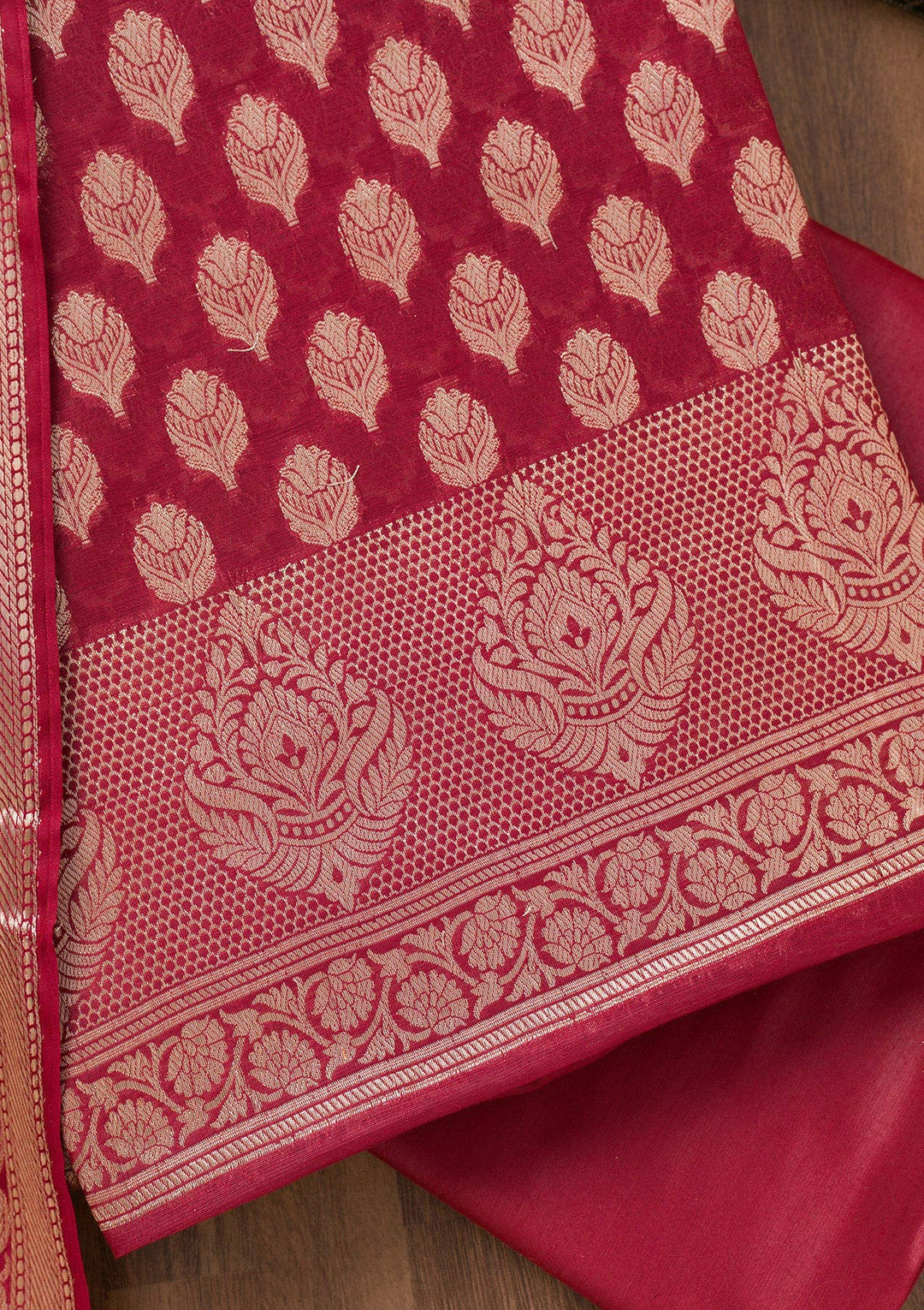 Maroon Zariwork Banarasi Unstitched Salwar Suit