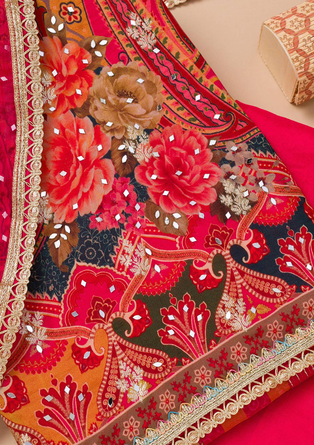 Maroon Printed Georgette Unstitched Salwar Suit