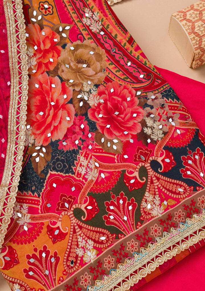 Maroon Printed Georgette Unstitched Salwar Suit