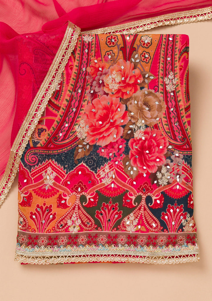 Maroon Printed Georgette Unstitched Salwar Suit